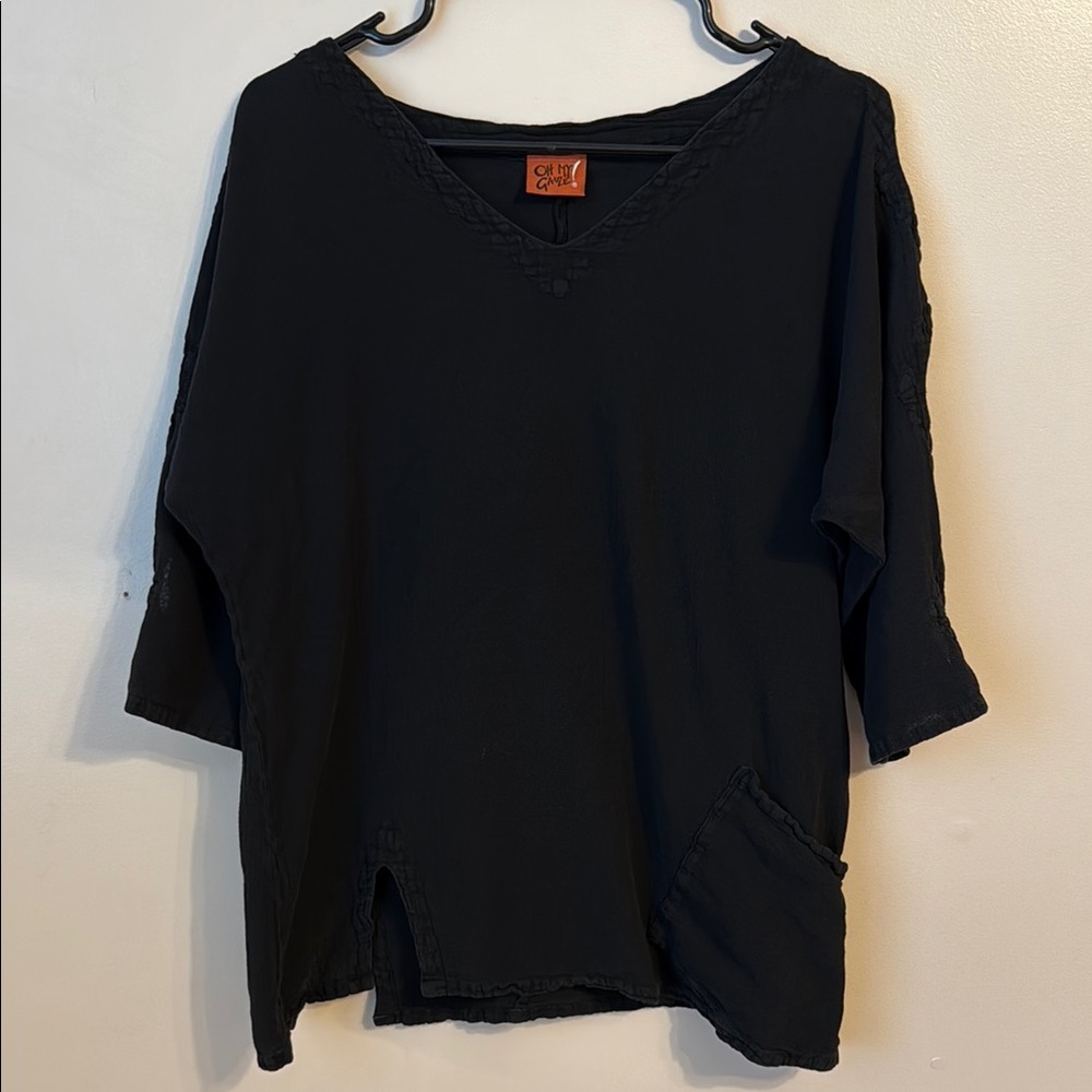 Oh My Gauze! Black V-Neck Tunic Top with Pocket